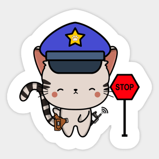 Funny Tabby Cat Policeman Sticker